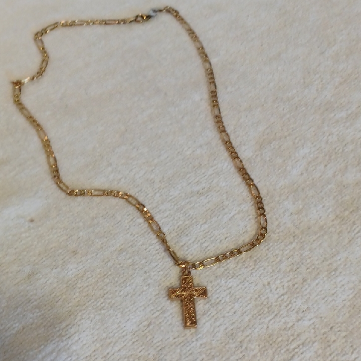 Elegant Gold Cross Pendant Necklace 925, 1/20 10 Kt Gold